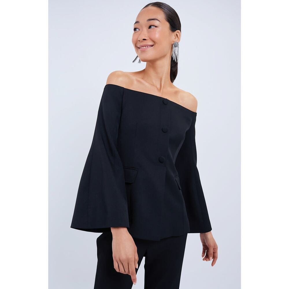 Tuckernuck Black Off-the-Shoulder Button Front Blouse